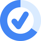 A blue circular progress chart with a checkmark in the center.